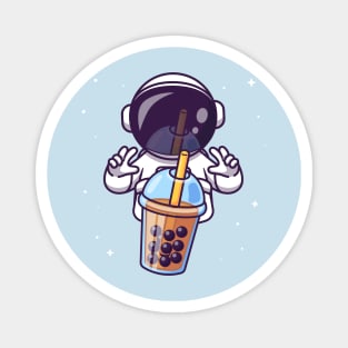 Cute Astronaut With Boba Milk Tea Cartoon Magnet